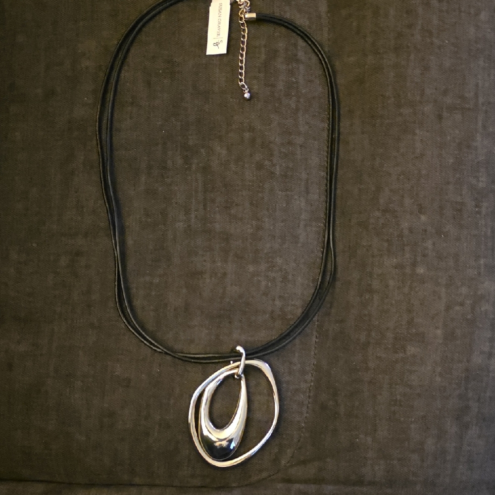 Susan Graver Black and Silver Double Pendant Necklace